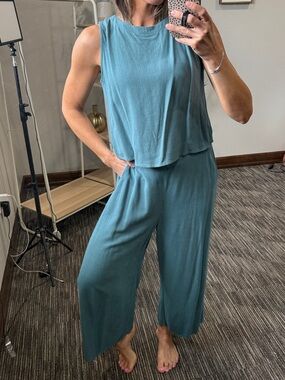 Flowy Teal Wide-Leg Two Piece Set